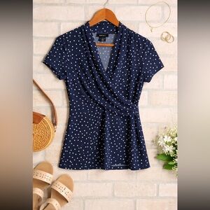 DKNY Black/White Polka Dots Faux Wrap